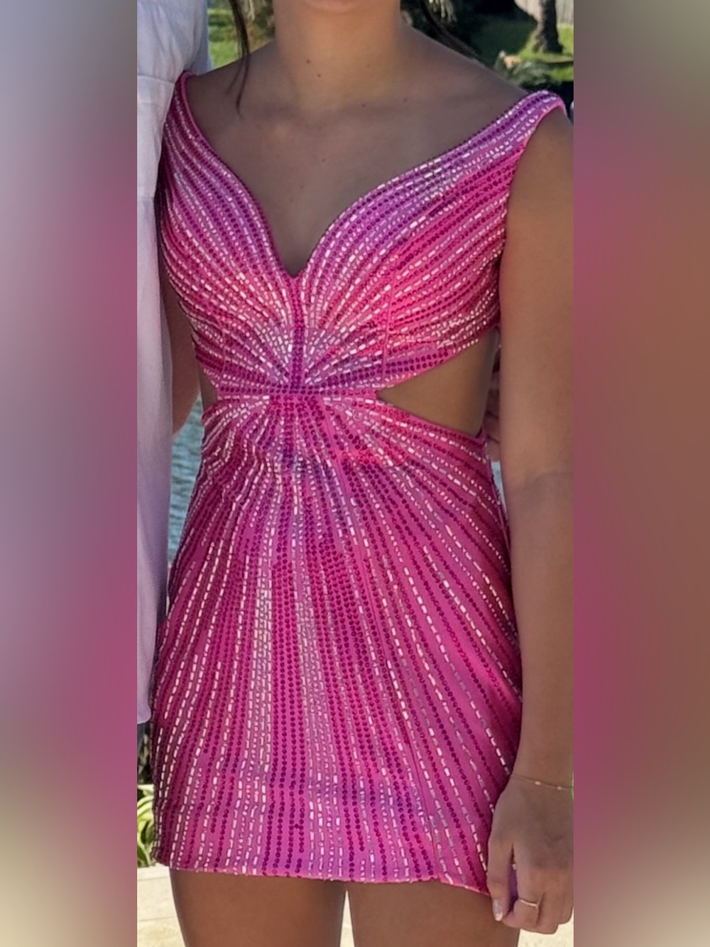 Sparkling Fuchsia Sequin Mini Dress with Cutouts
